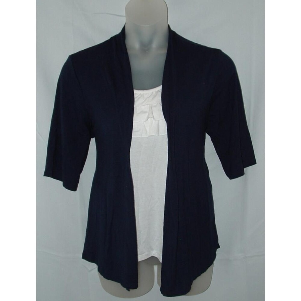 Dark Blue & White Sz XL Casual or Dress Ruffled Stretchy Layered Shirt BLAIR